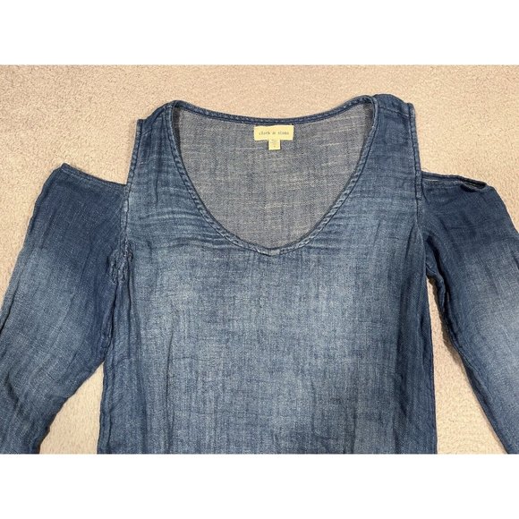 Cloth & Stone Anthropologie Dress Blue Cold Shoulder 100%‎ Cotton Soft Small S - Picture 2 of 13
